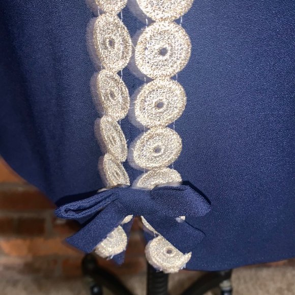 Lilly Pulitzer Womens Blue Navy Stella Shift Dress Size 4 Gold Accents Casual - Picture 3 of 9